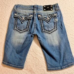 Miss Me Embellished Blue Denim Bermudas